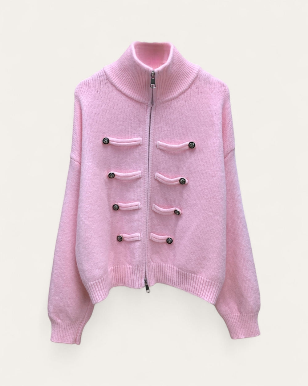 Military Toggle Zip Knit Cardigan - Zilvina