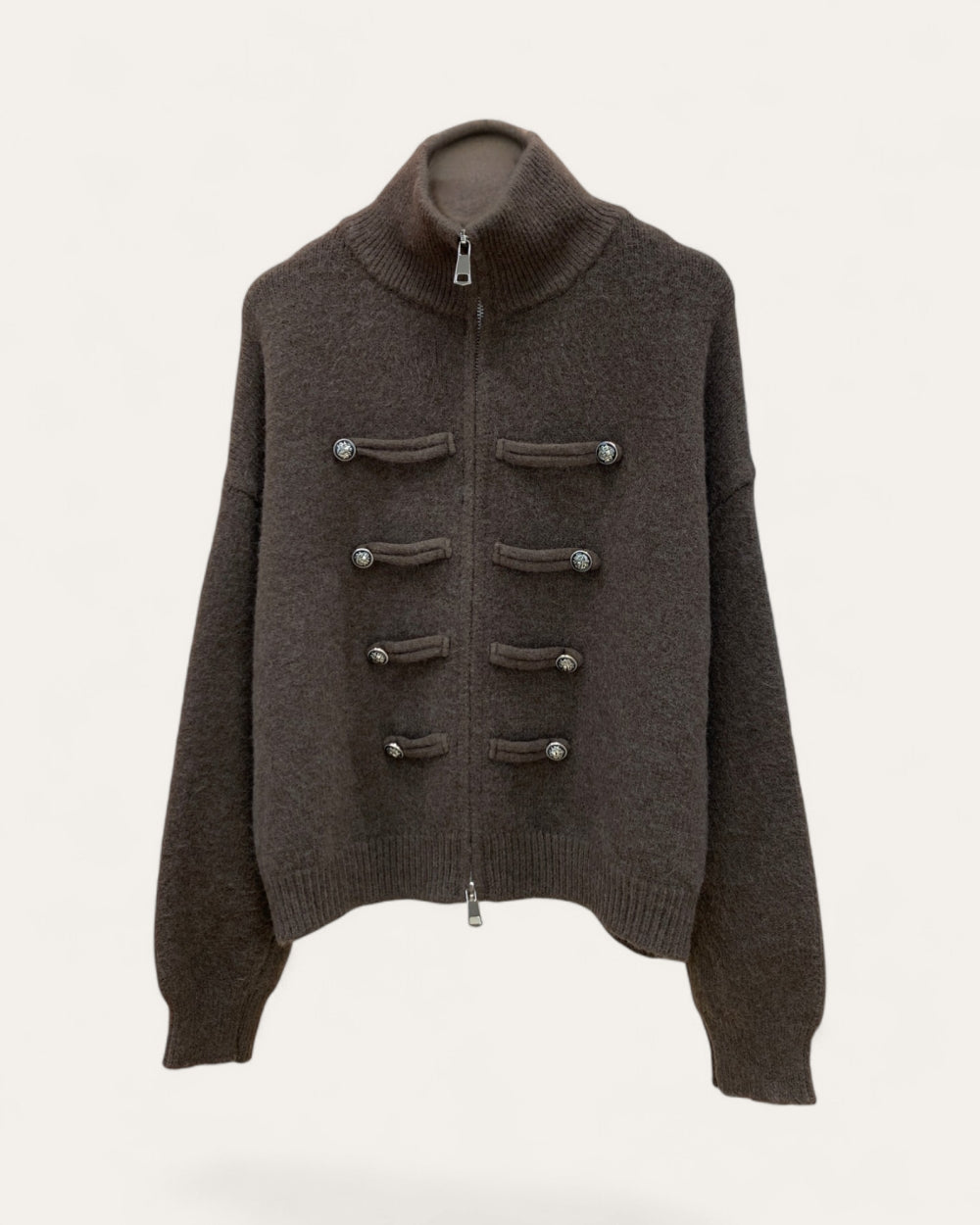 Military Toggle Zip Knit Cardigan - Zilvina