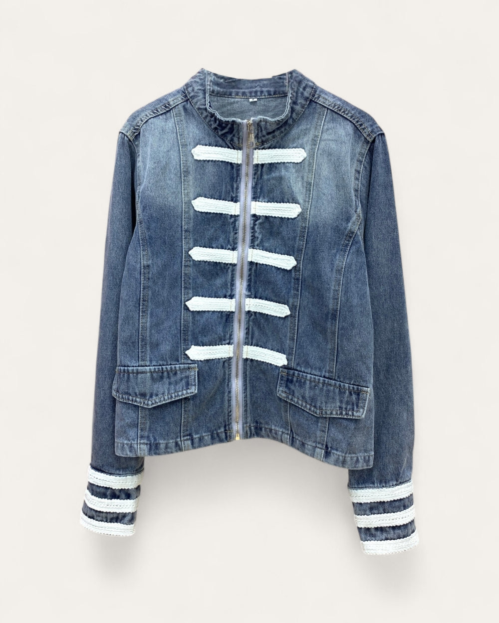 Military Trim Denim Jacket - Zilvina