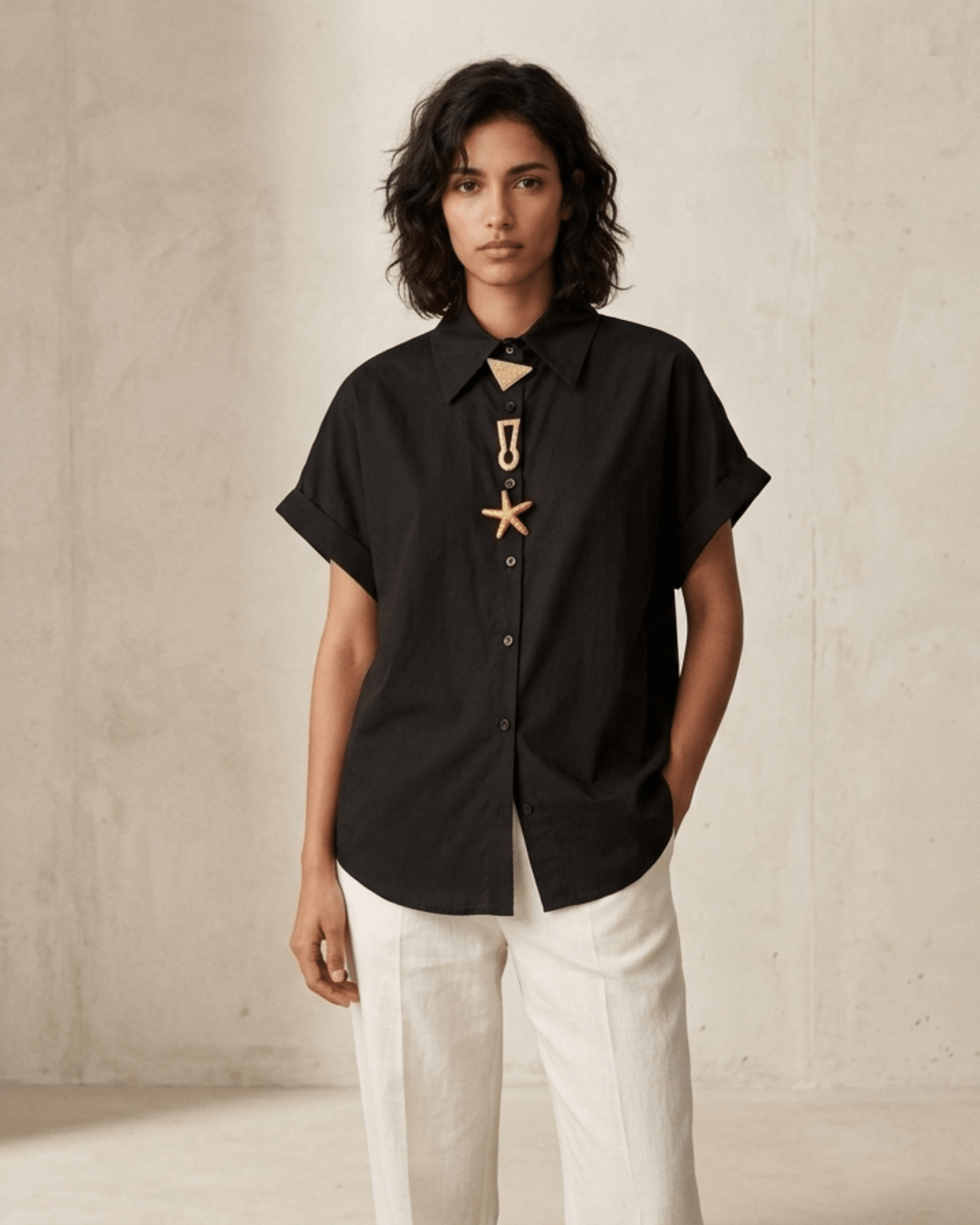 Minimal Embellished Shirt - Zilvina