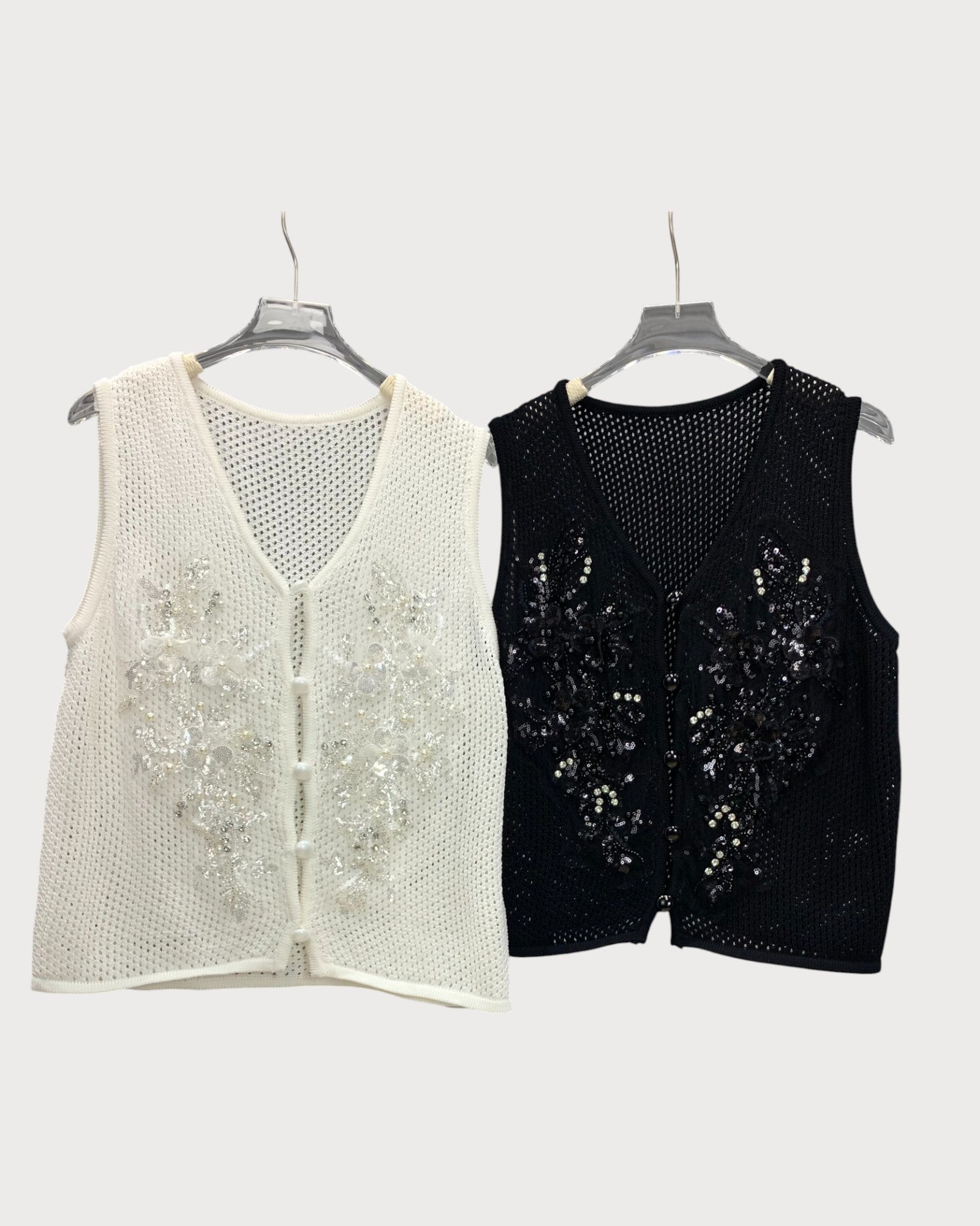 Sequin Embellished Mesh Knit Vest