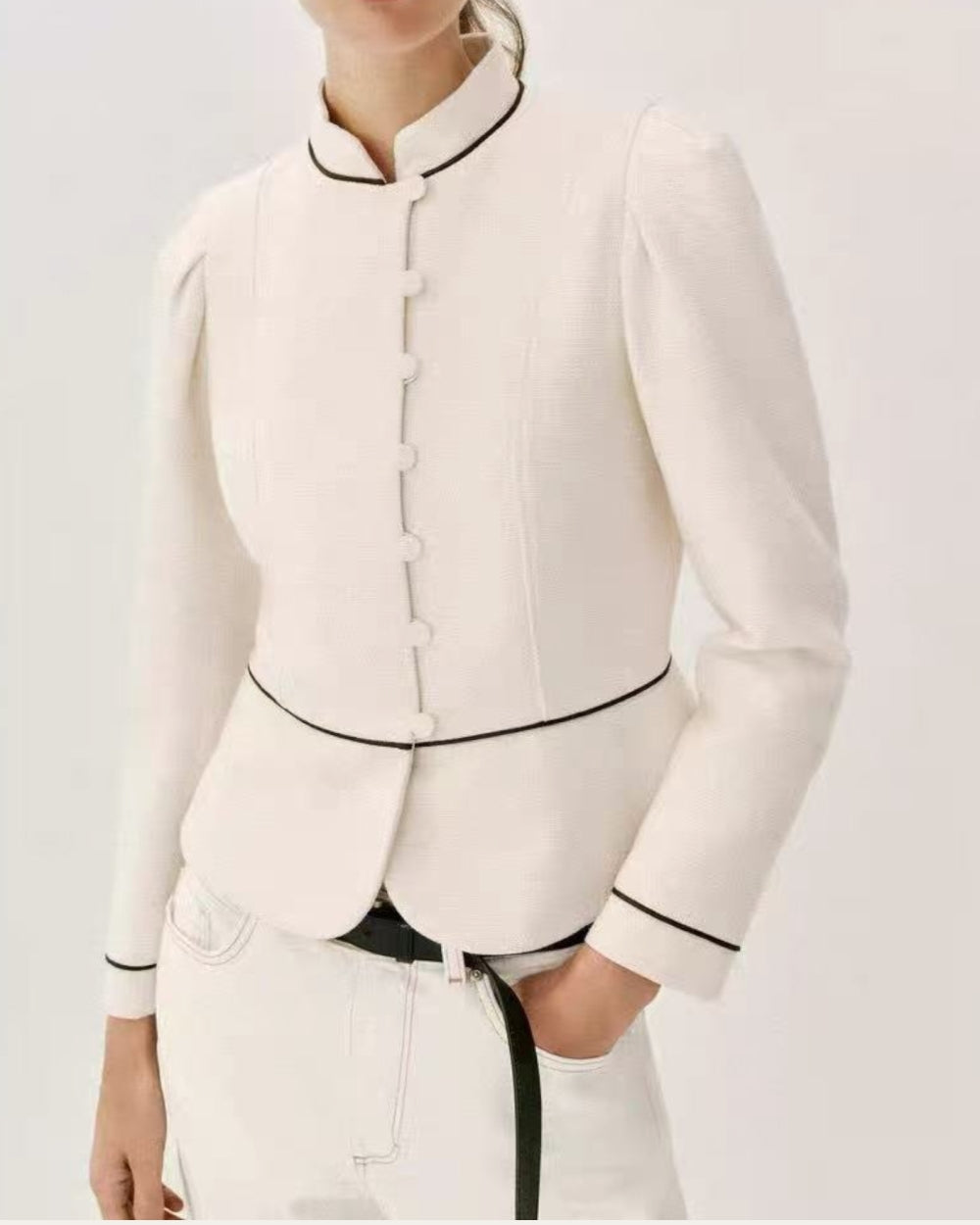 Napoleon Tailored Mandarin Collar Blazer - Zilvina