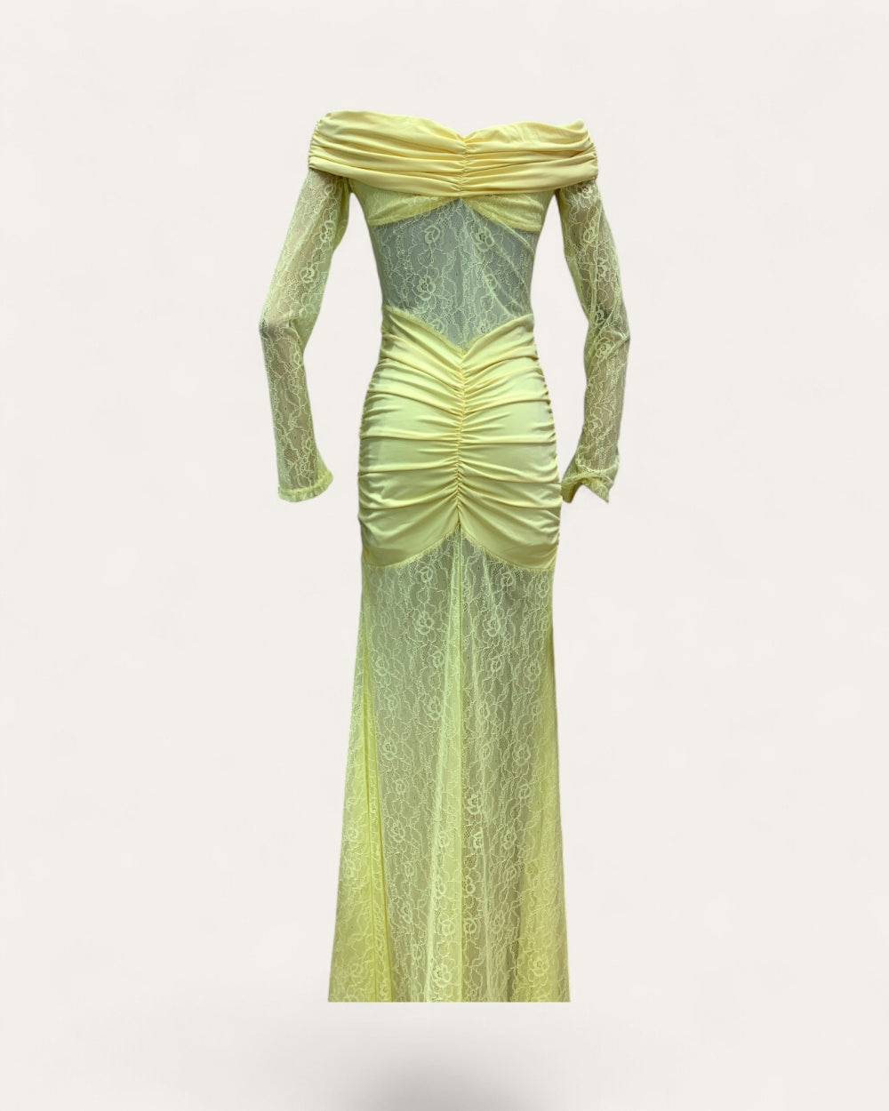 Off - Shoulder Lace Ruched Maxi Dress - Zilvina
