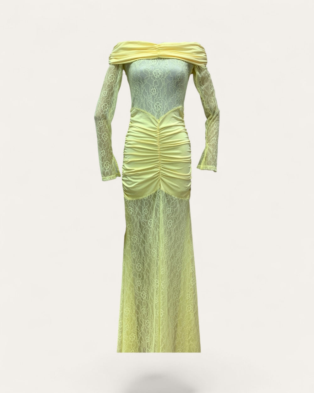 Off - Shoulder Lace Ruched Maxi Dress - Zilvina