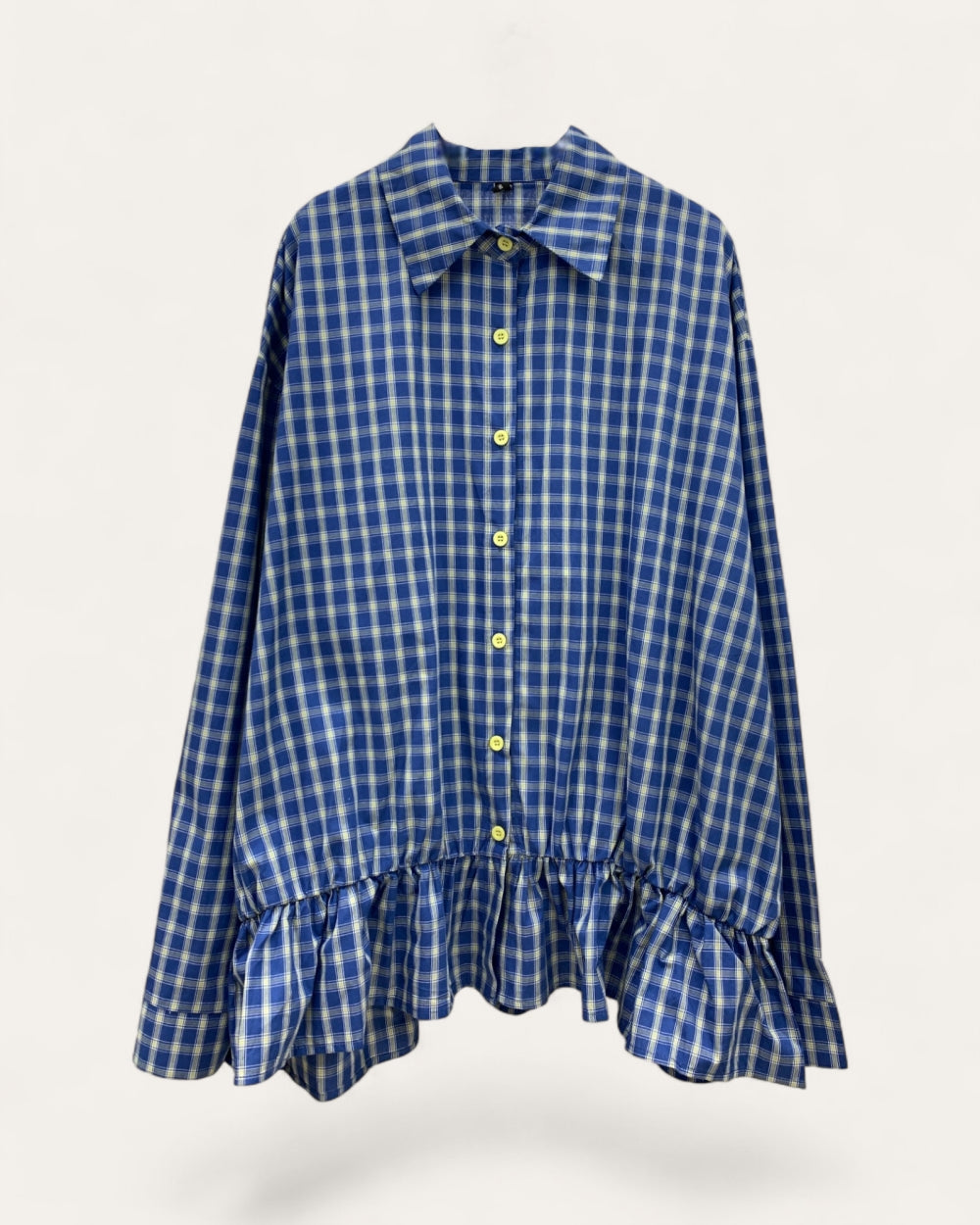 Oversized Plaid Ruffle Hem Shirt - Zilvina