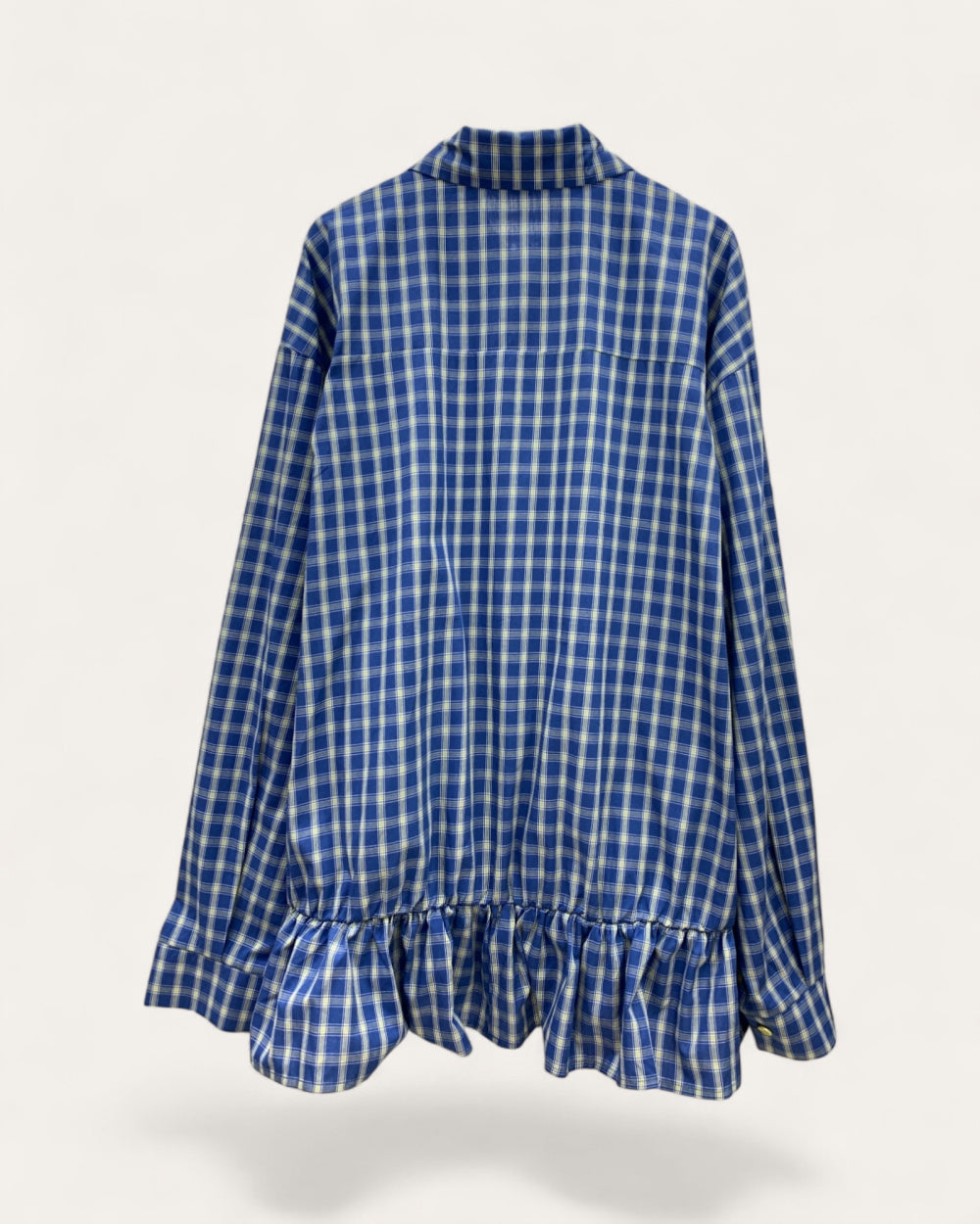 Oversized Plaid Ruffle Hem Shirt - Zilvina