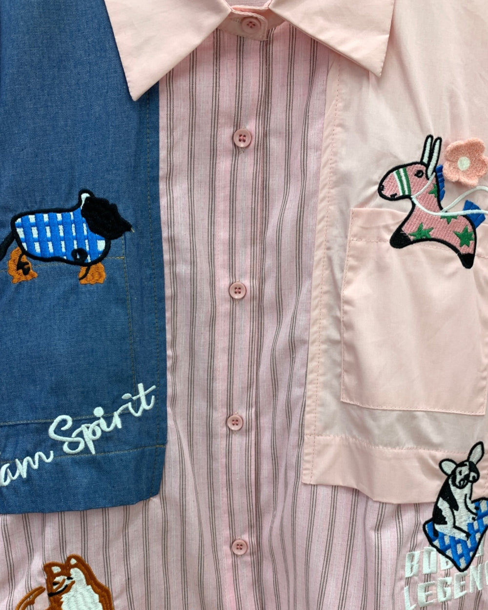 Patchwork Embroidered Striped Shirt - Zilvina