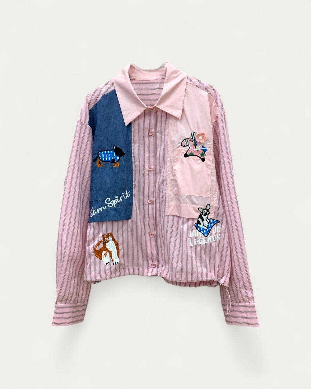 Patchwork Embroidered Striped Shirt - Zilvina