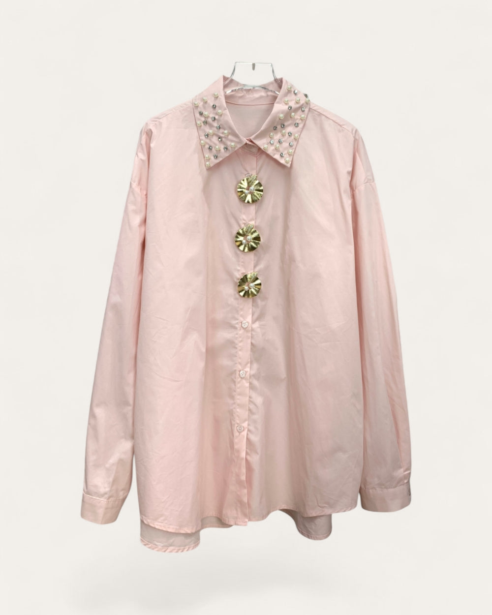 Pearl Collar Statement Button Shirt - Zilvina