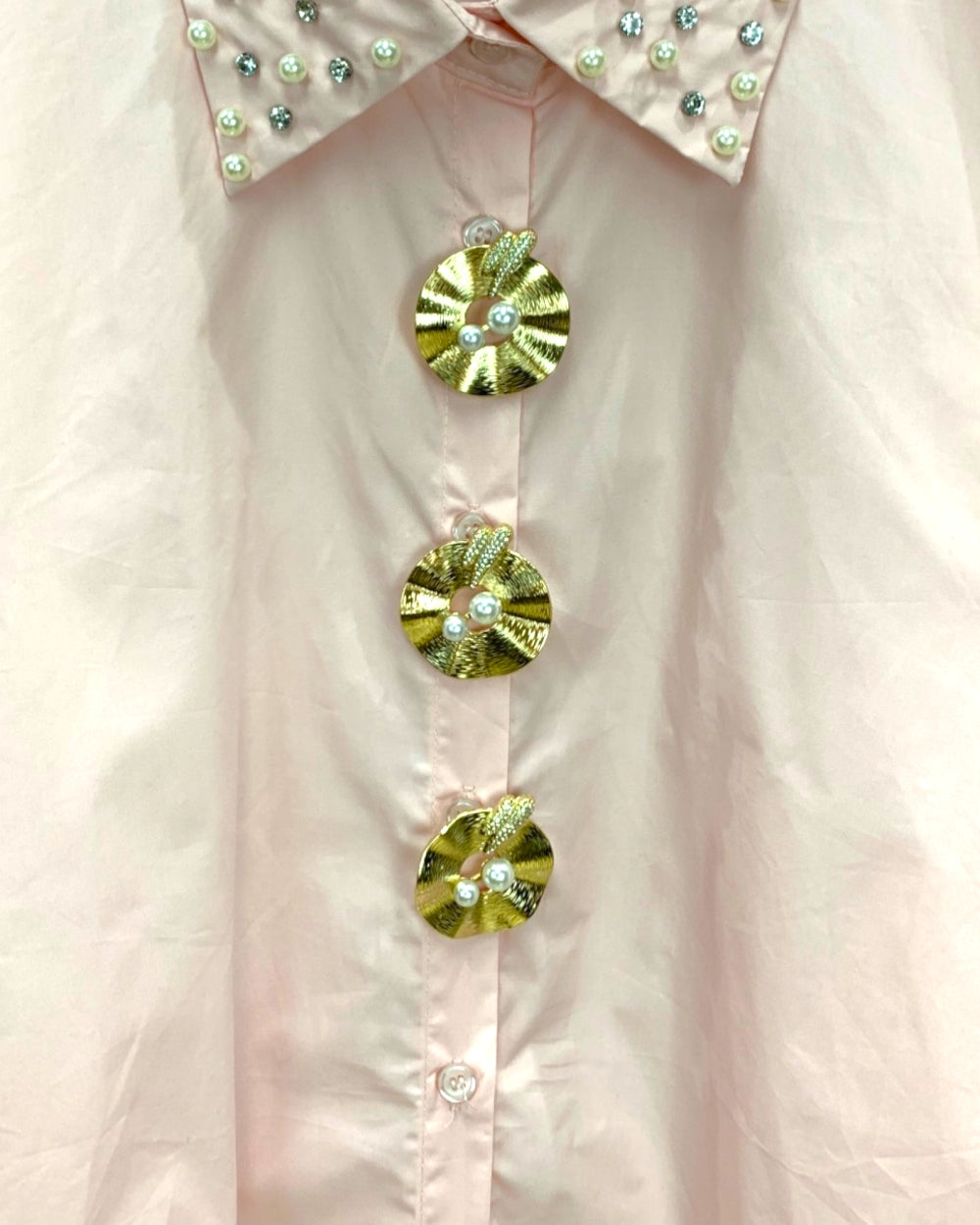 Pearl Collar Statement Button Shirt - Zilvina