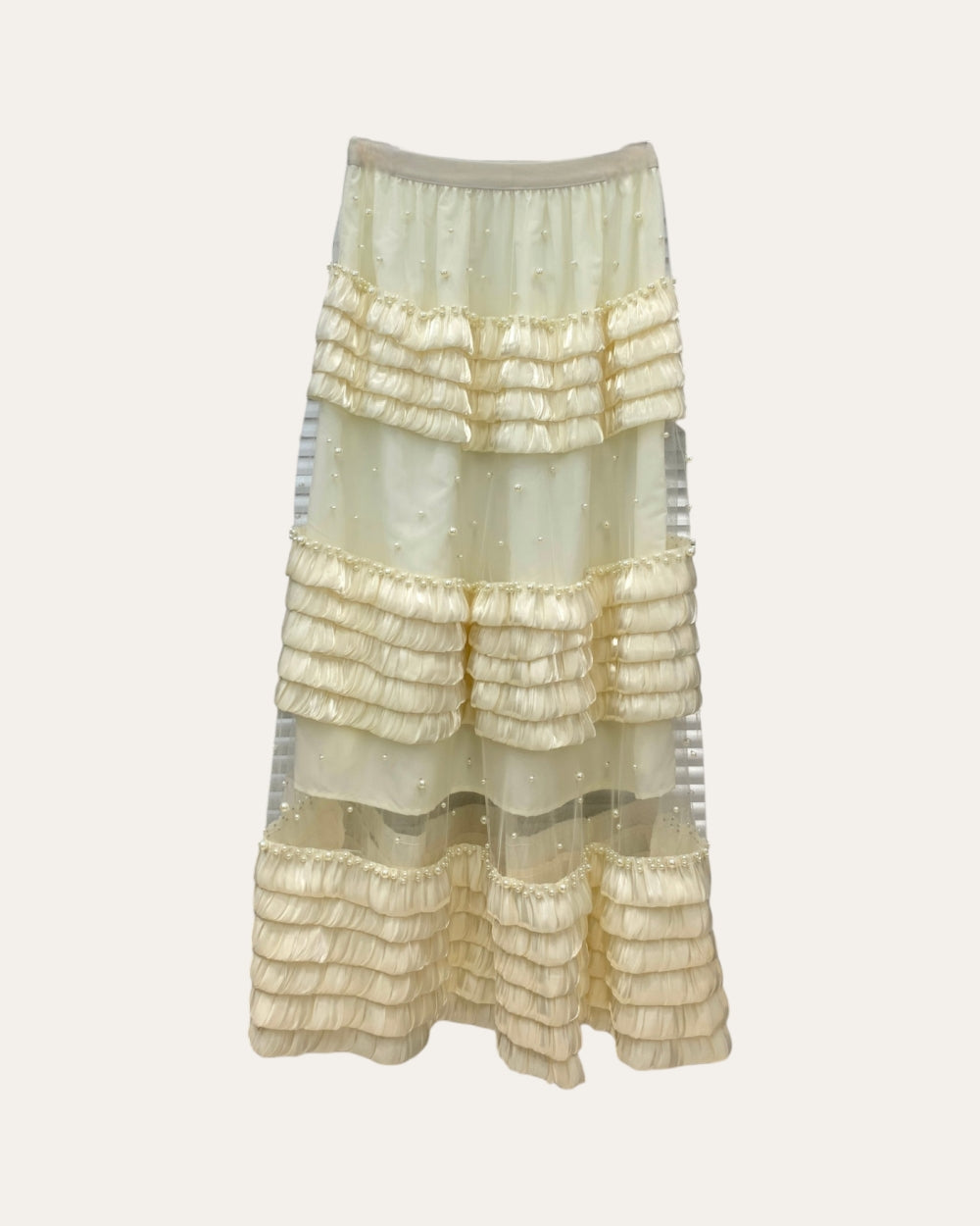 Pearl Embellished Tiered Ruffle Midi Skirt - Zilvina