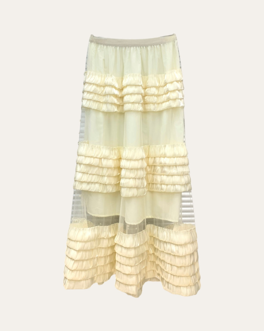 Pearl Embellished Tiered Ruffle Midi Skirt - Zilvina
