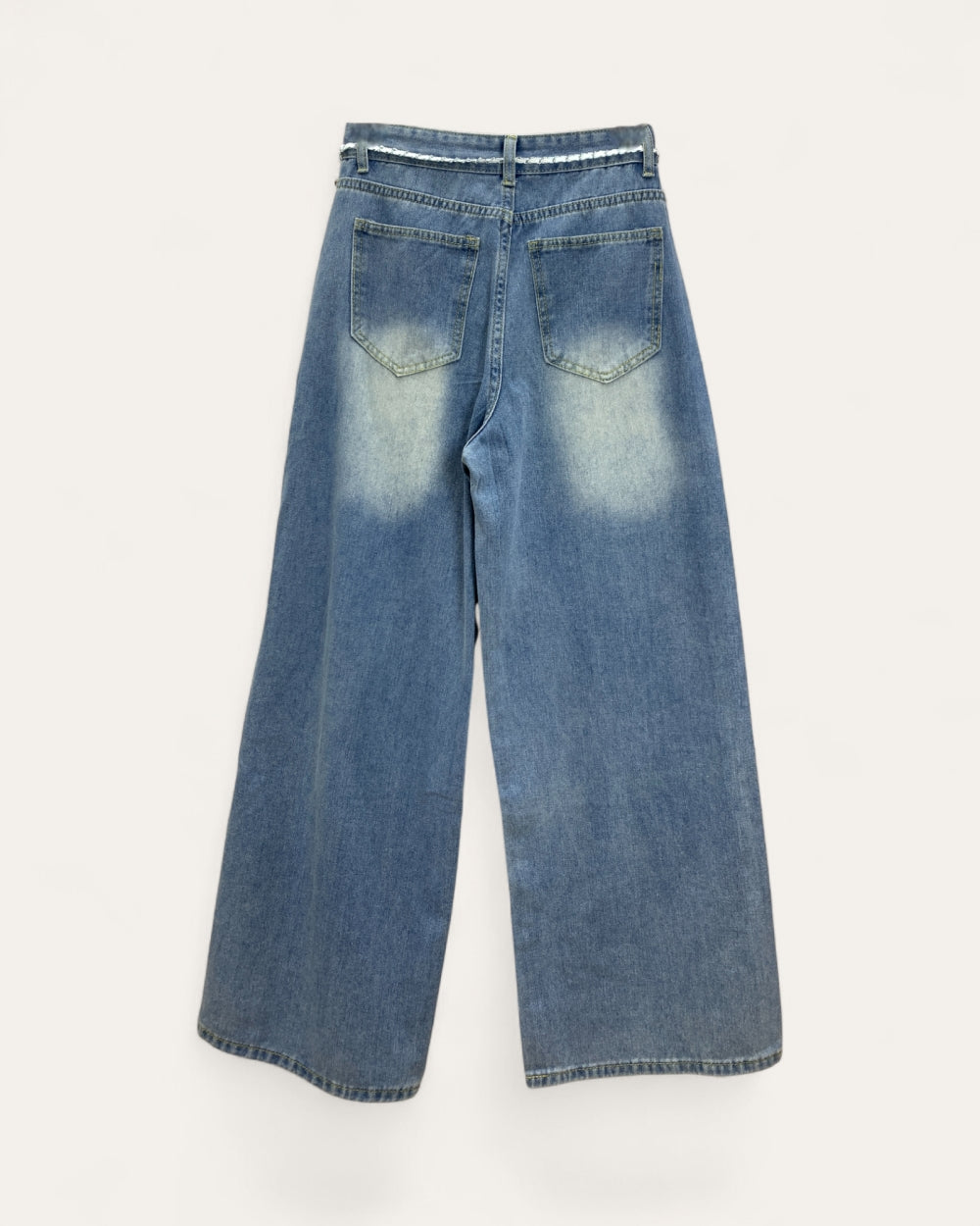 Pearl & Mesh Panel Wide Leg Jeans - Zilvina