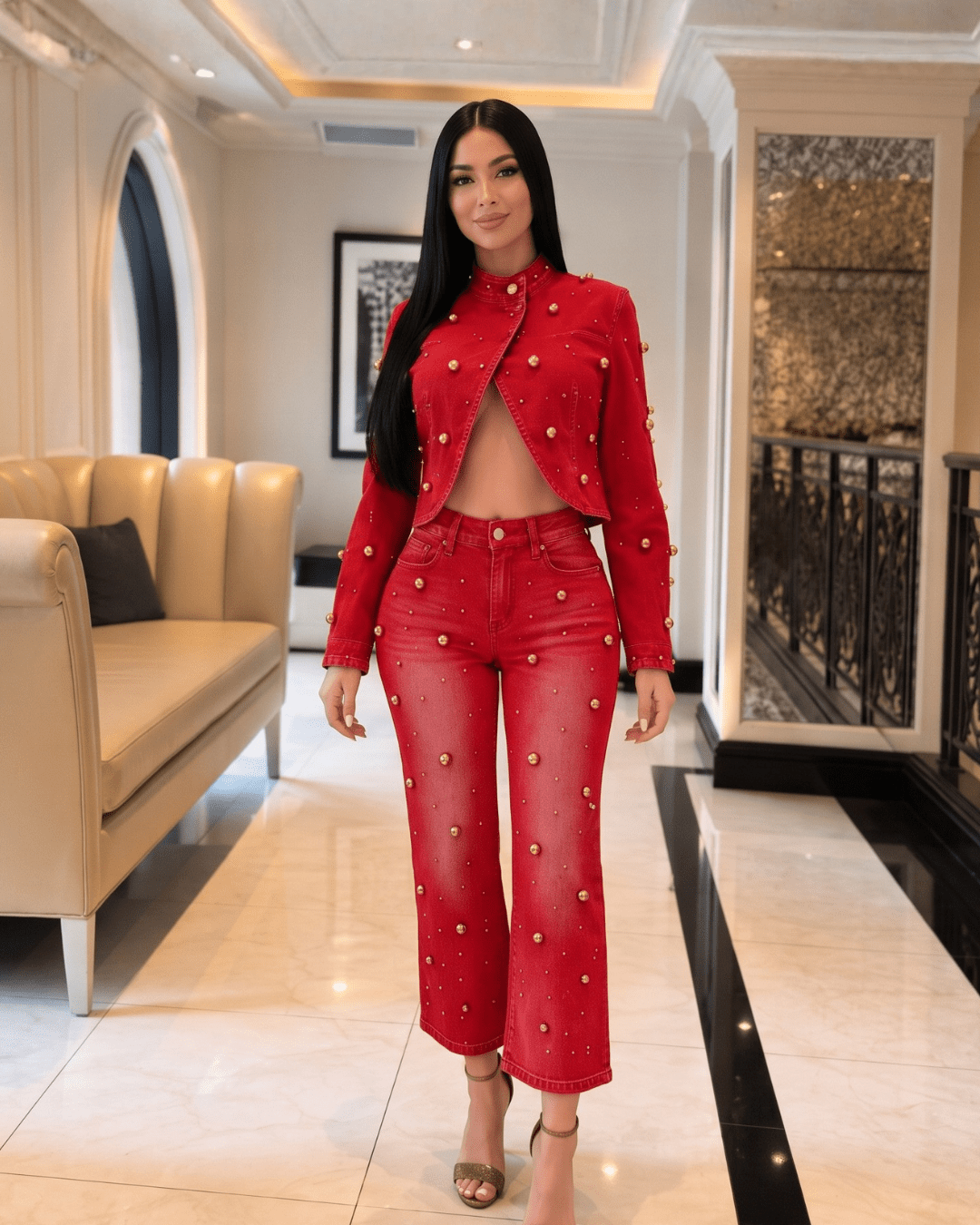 Pearl Stud Wide-Leg Jeans - Zilvina