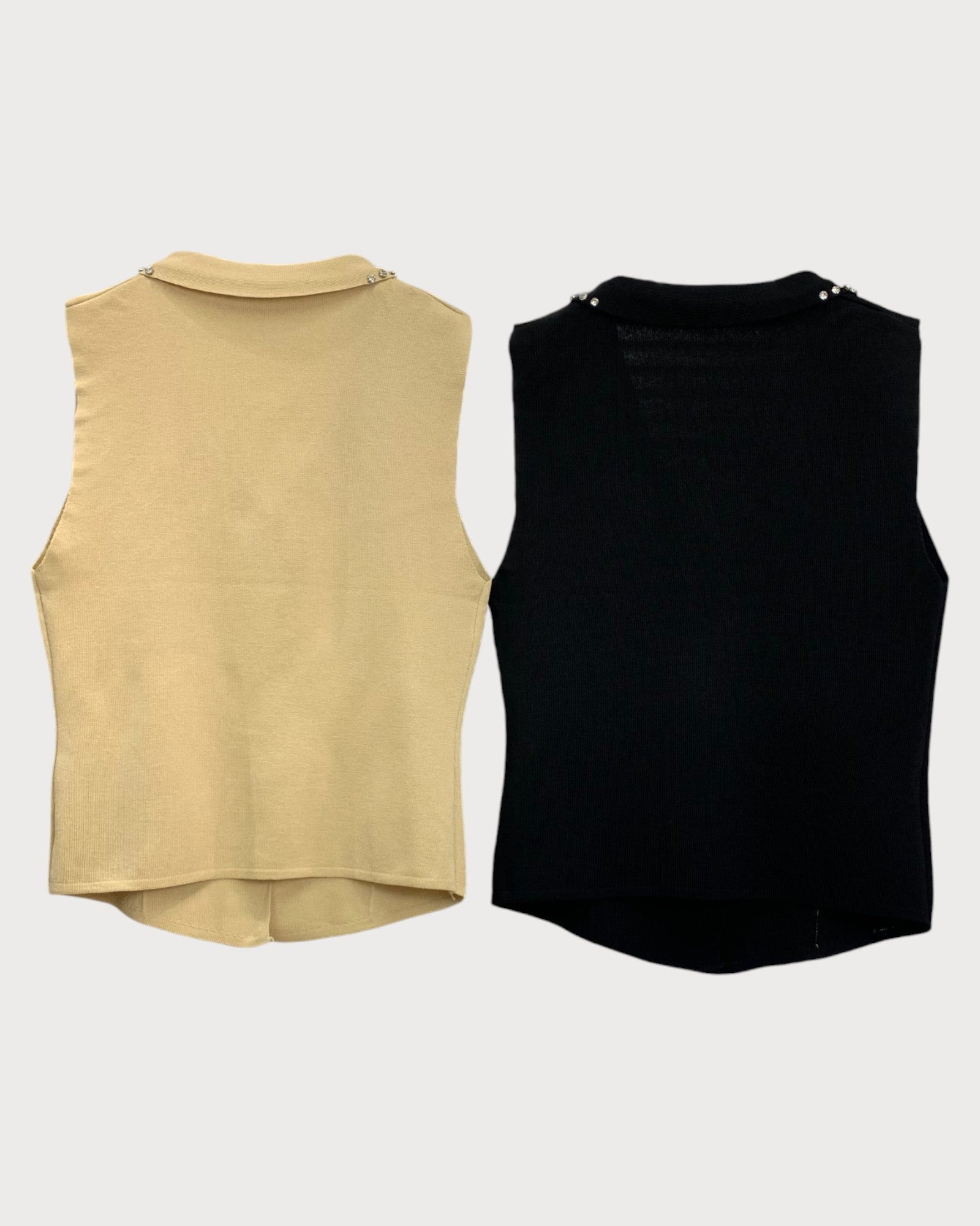 Pearl Trim Collared Knit Vest - Zilvina