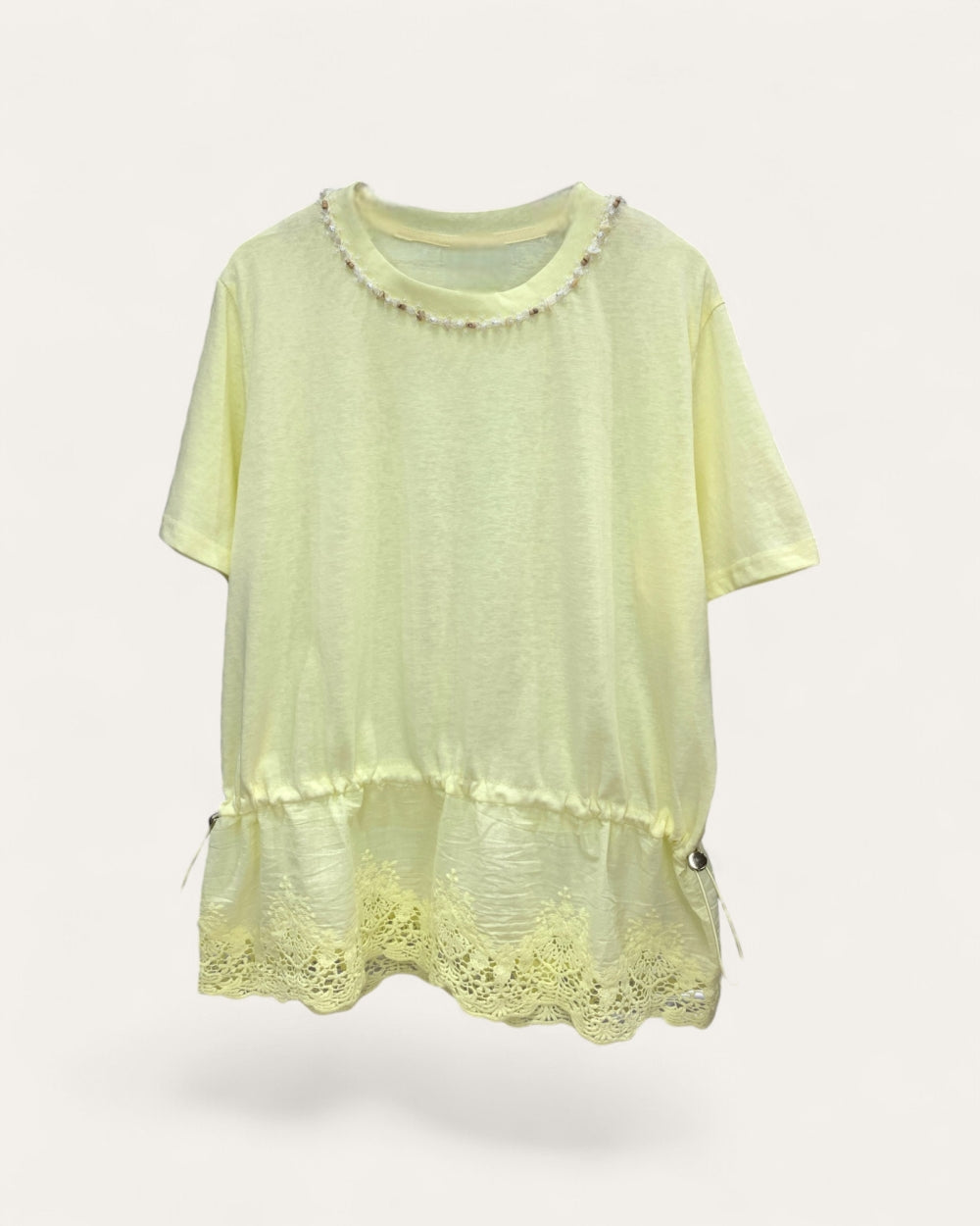 Pearl Trim Lace Hem Tee - Zilvina