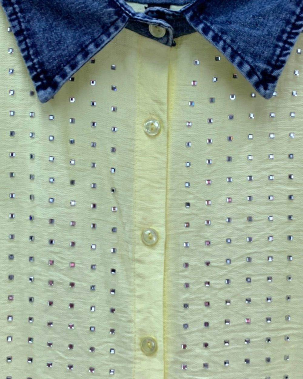 Perforated Knit Denim Collar Cardigan - Zilvina