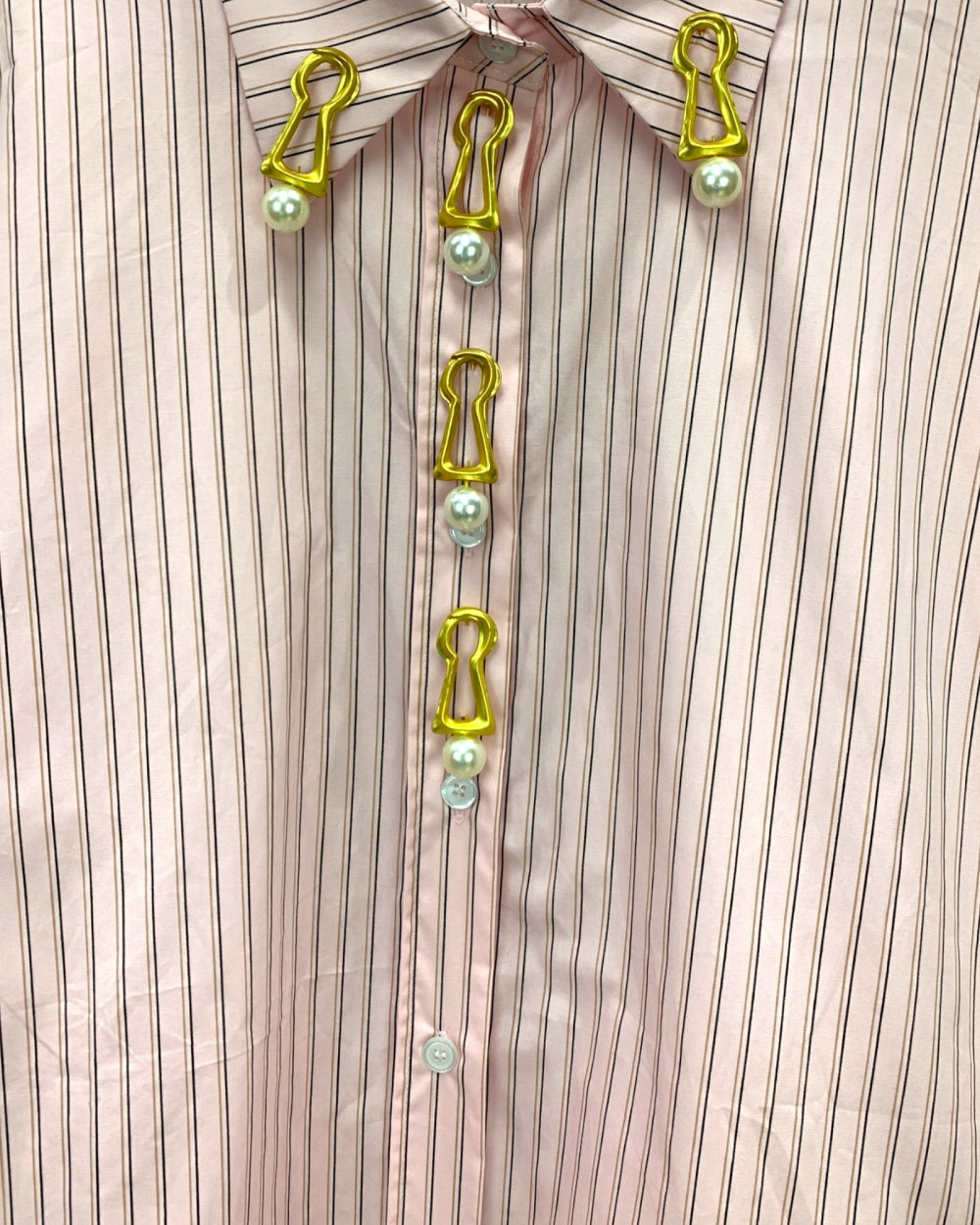 Pinstripe Shirt with Statement Brooch - Zilvina