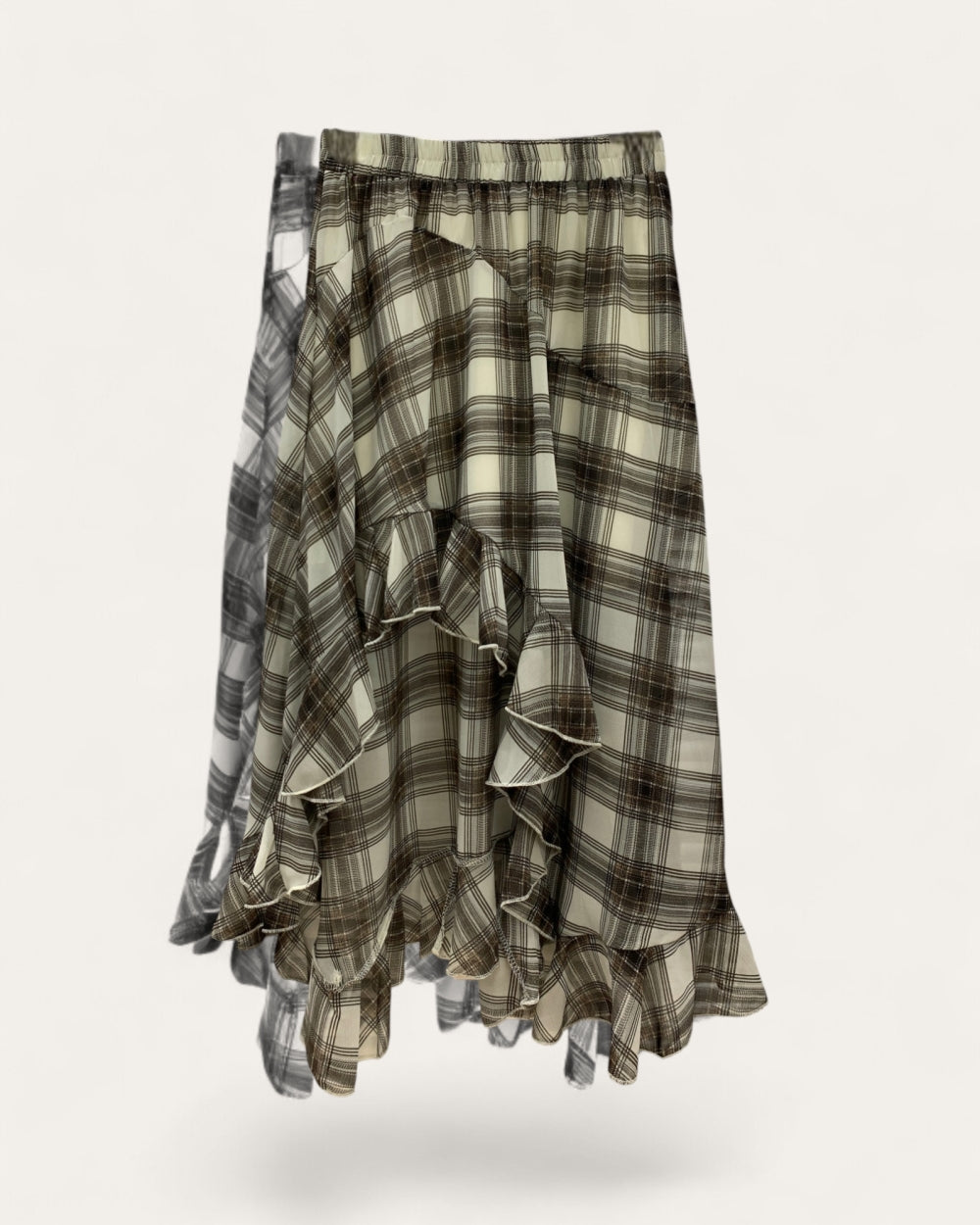 Plaid Asymmetrical Ruffle Skirt - Zilvina