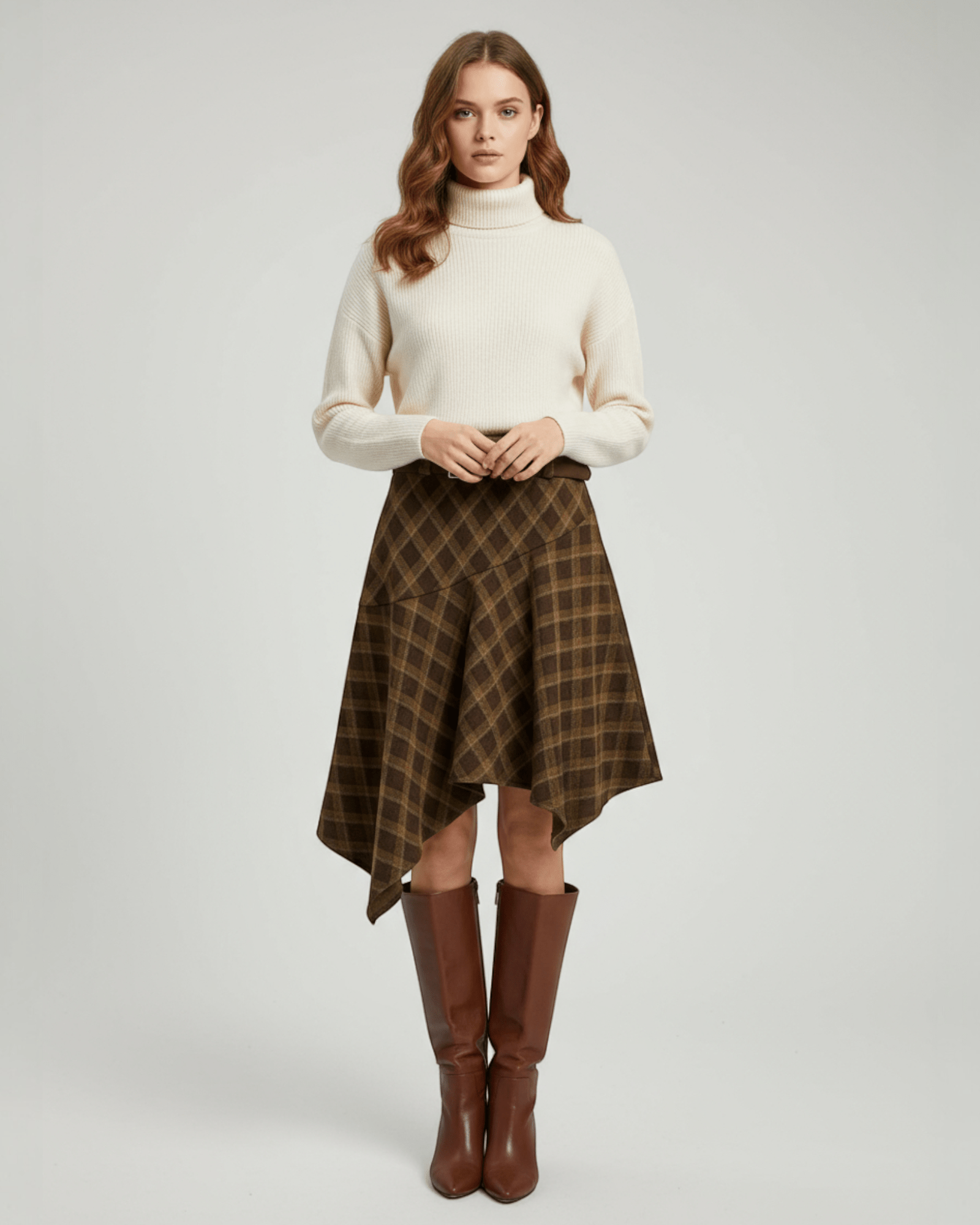 Plaid Handkerchief Hem Skirt - Zilvina