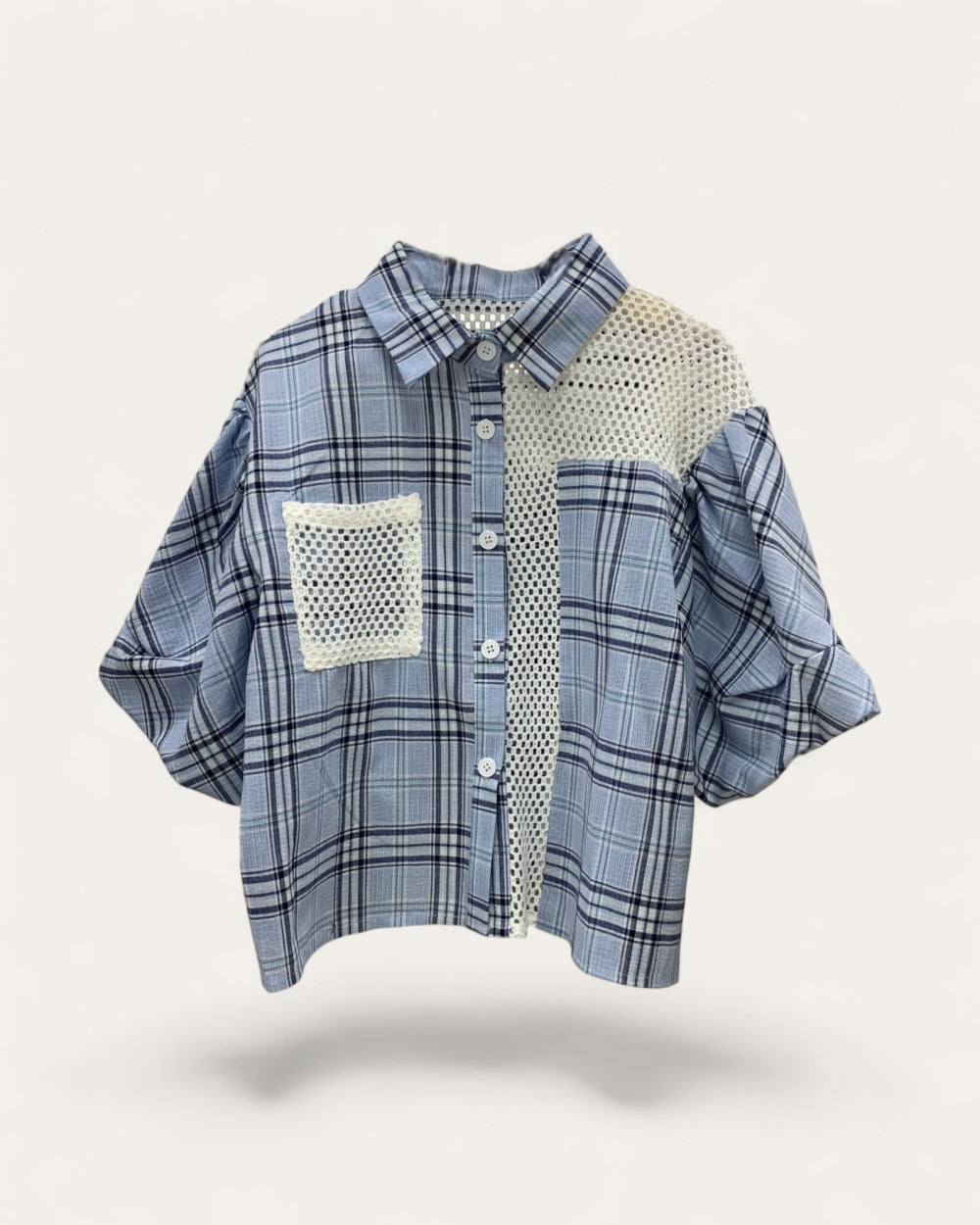 Plaid Patchwork Short Sleeve Shirt - Zilvina