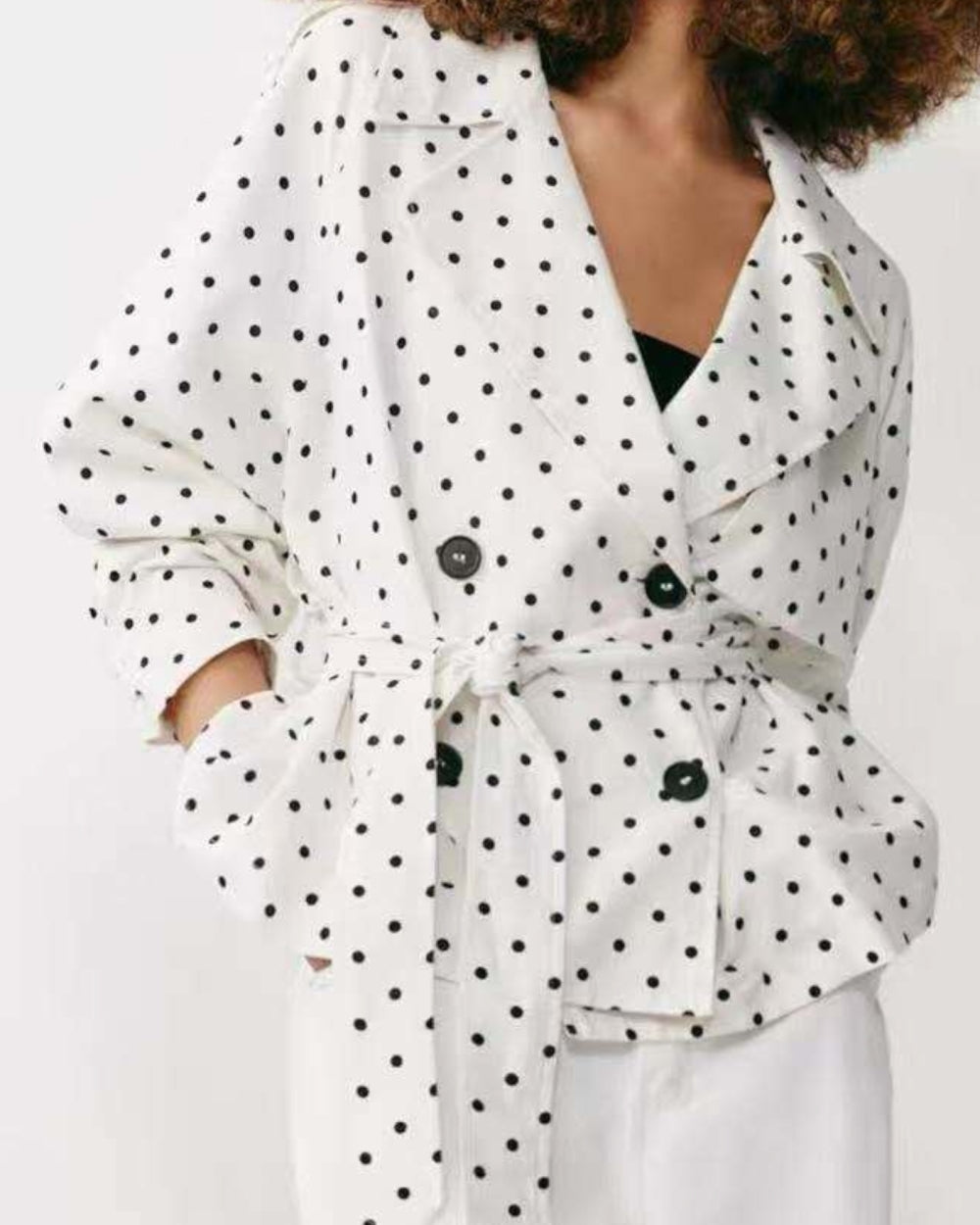 Polka Dot Belted Trench Jacket - Zilvina