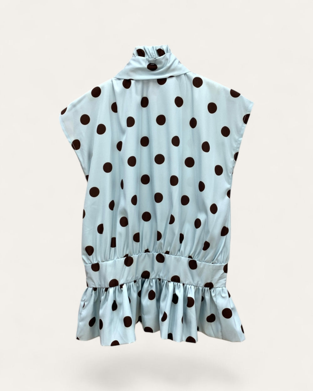Polka Dot Bow-Neck Peplum Blouse - Zilvina