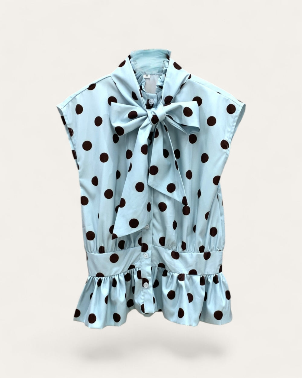 Polka Dot Bow-Neck Peplum Blouse - Zilvina