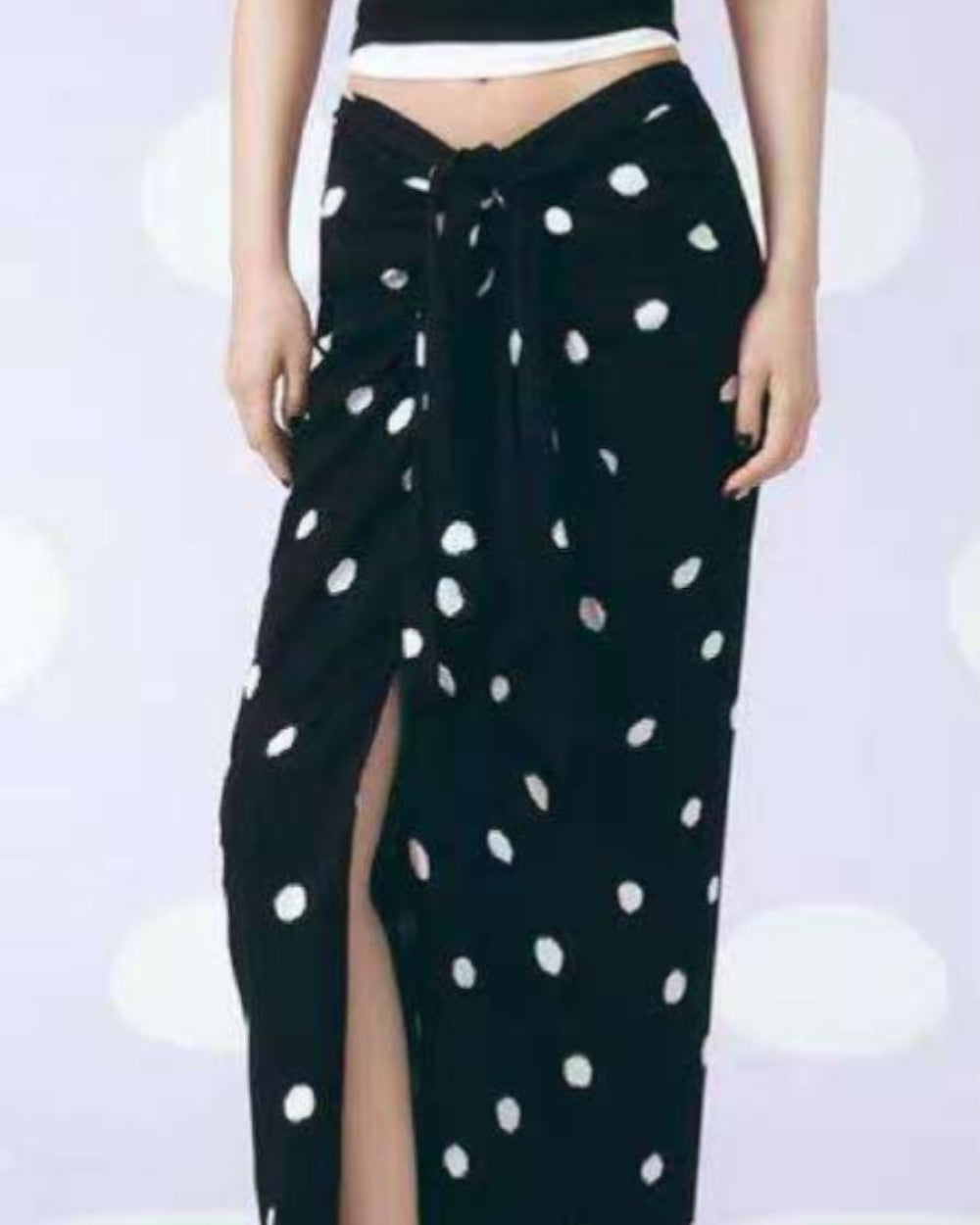 Polka Dot Draped Sarong Maxi Skirt - Zilvina