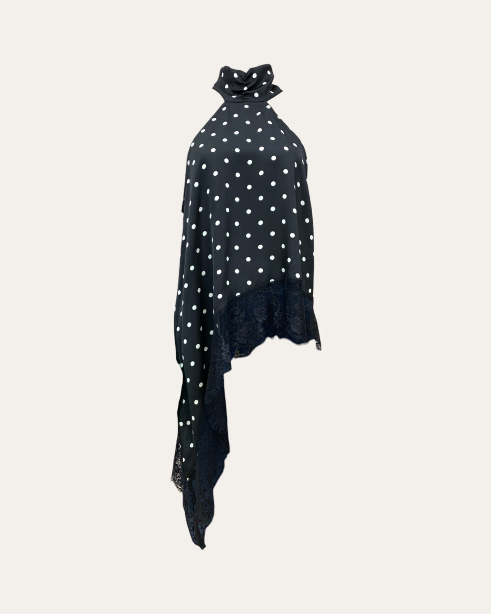 Polka Dot Halter Lace Asymmetric Top - Zilvina
