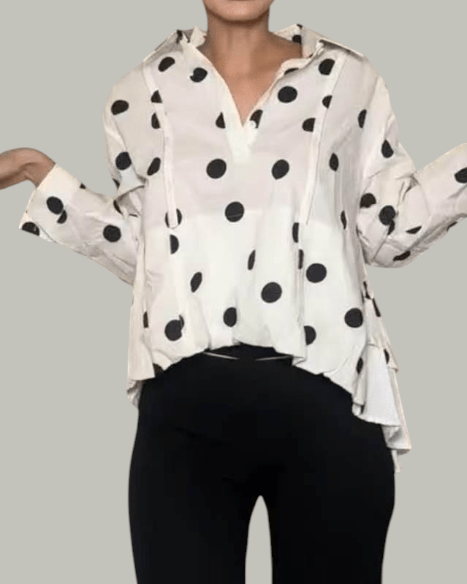 Polka Dot Layered Hem Shirt - Zilvina