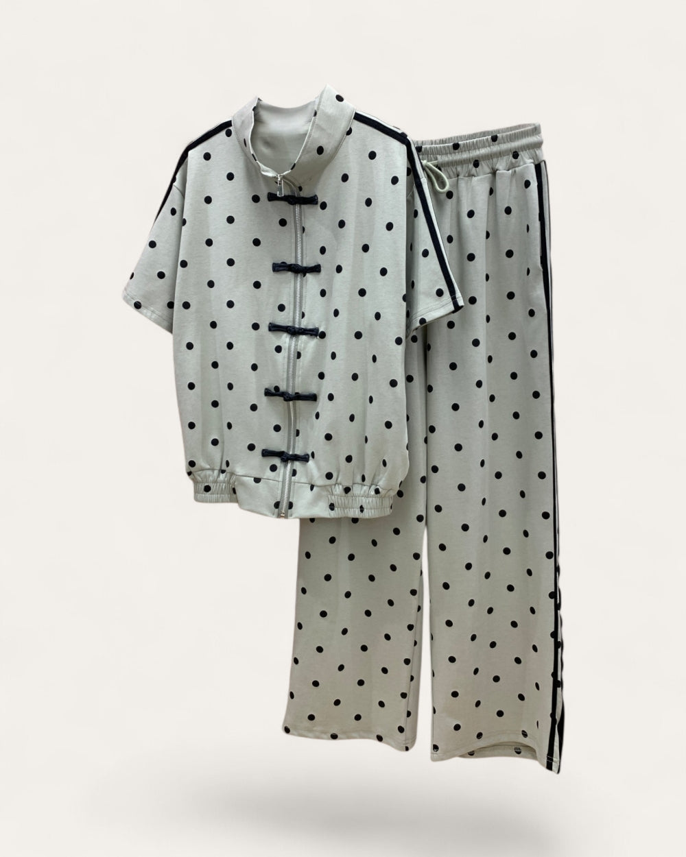 Polka Dot Mandarin Collar Set - Zilvina