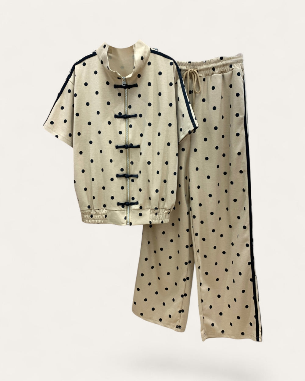 Polka Dot Mandarin Collar Set - Zilvina