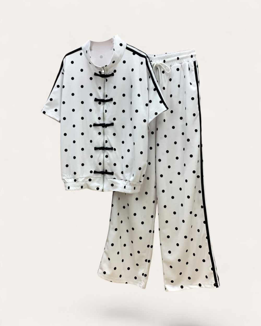 Polka Dot Mandarin Collar Set - Zilvina