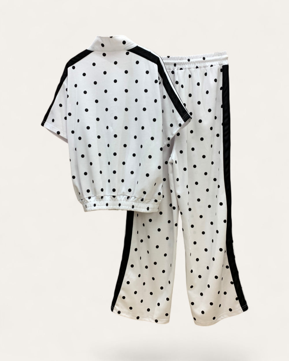 Polka Dot Mandarin Collar Set - Zilvina