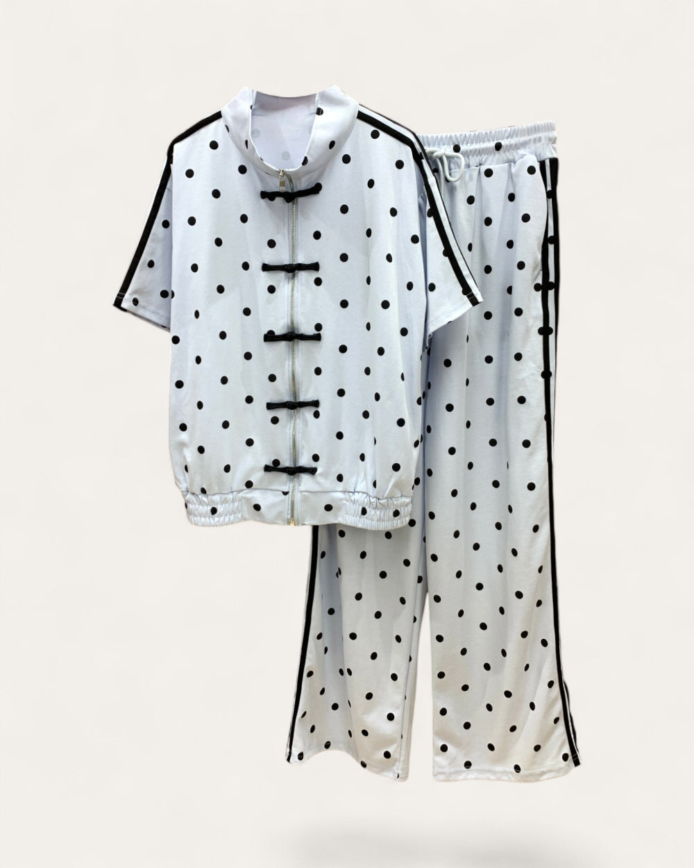 Polka Dot Mandarin Collar Set - Zilvina