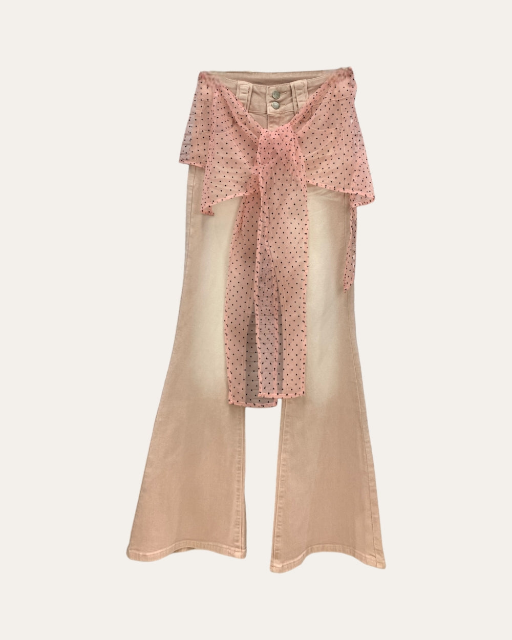 Polka Dot Mesh Scarf Flare Pants - Zilvina
