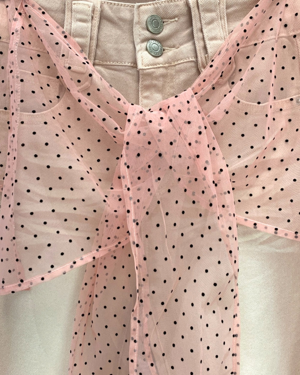 Polka Dot Mesh Scarf Flare Pants - Zilvina