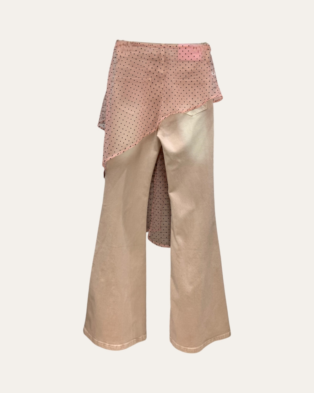 Polka Dot Mesh Scarf Flare Pants - Zilvina