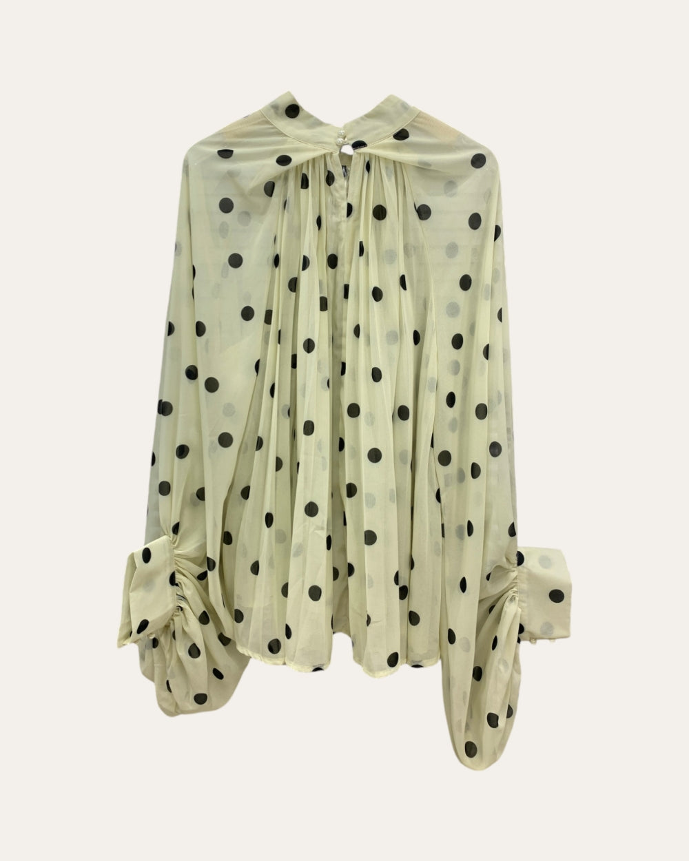 Polka Dot Pleated Blouse with Tie Neck - Zilvina