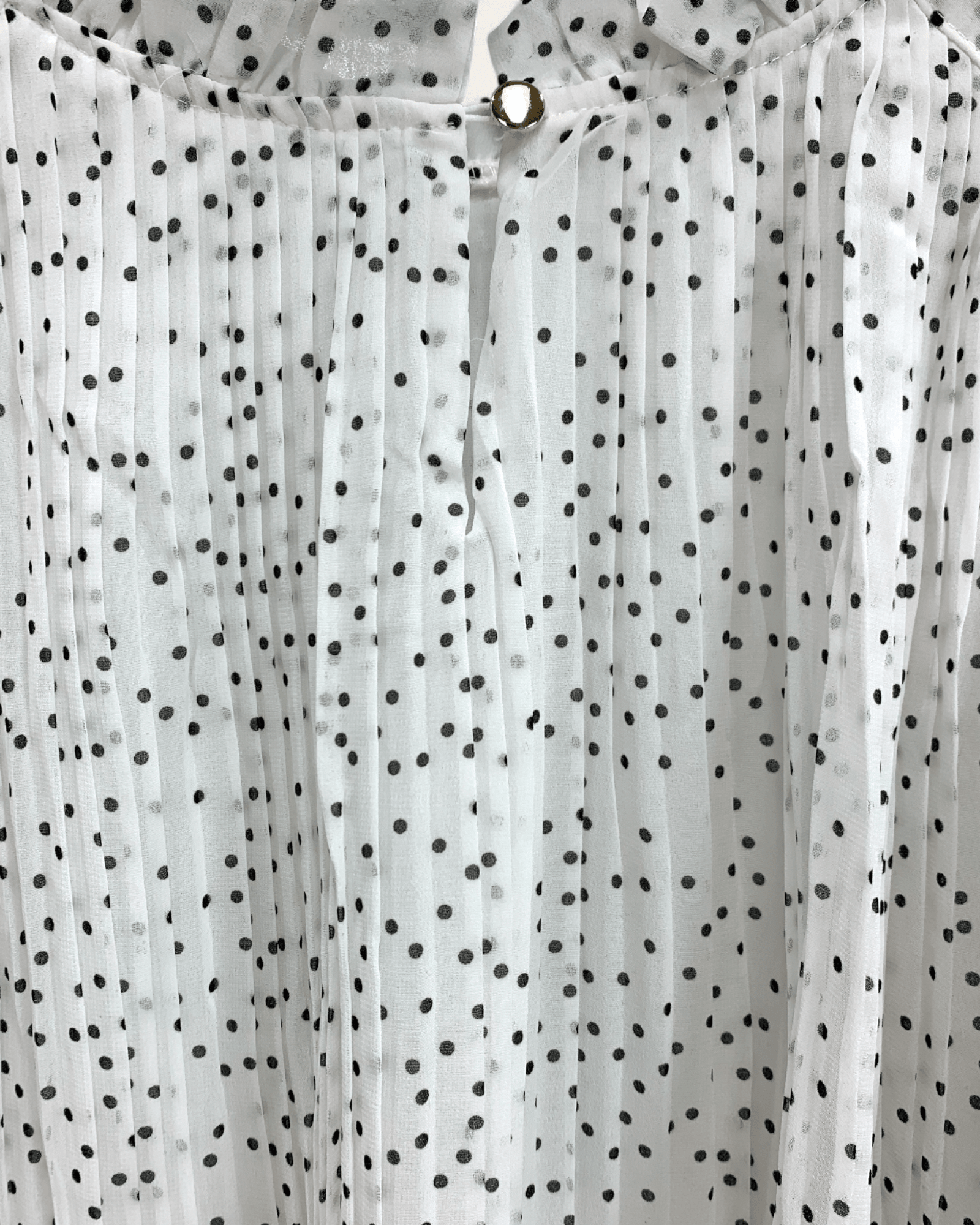 Polka Dot Pleated Long Sleeve Blouse - Zilvina