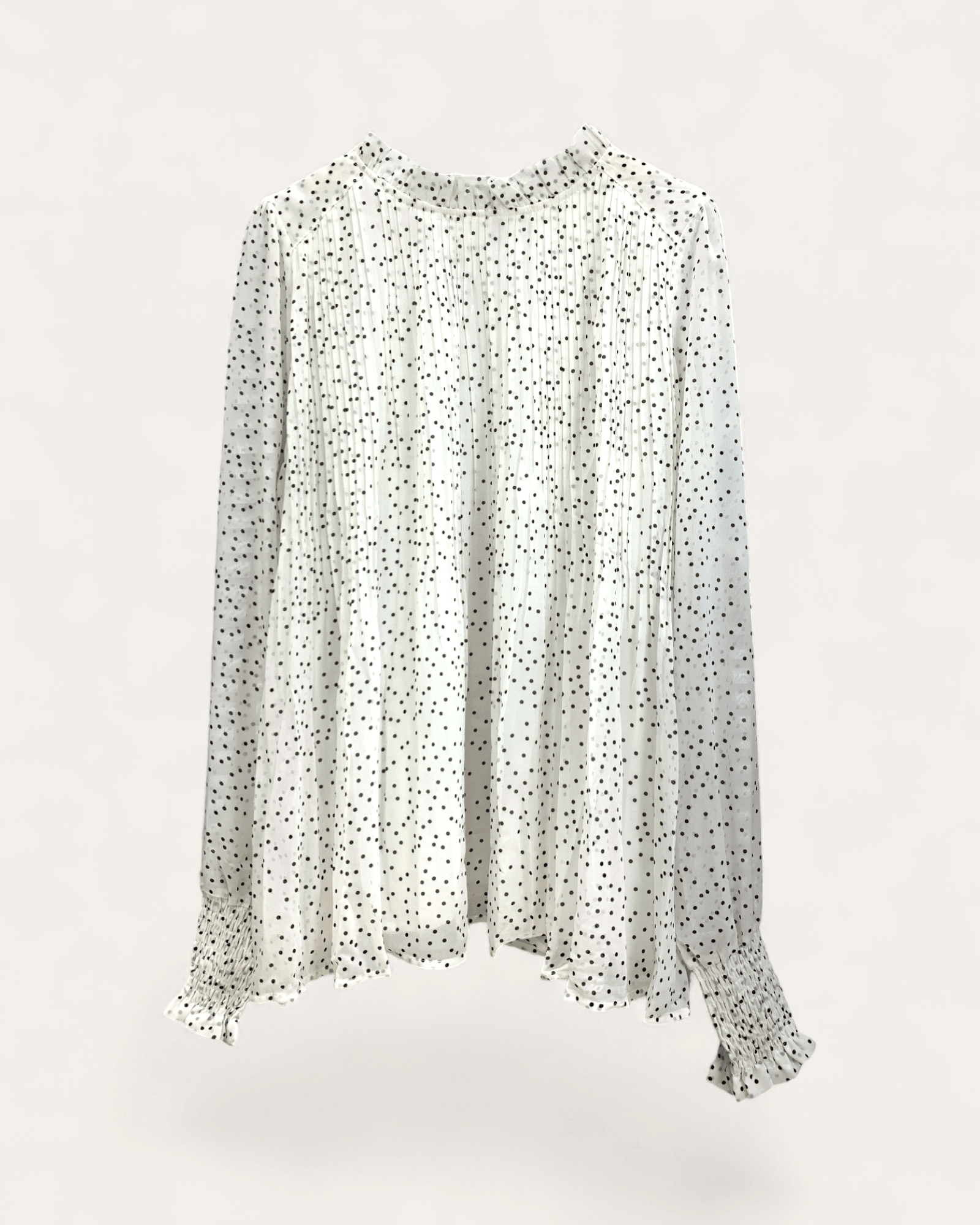 Polka Dot Pleated Long Sleeve Blouse - Zilvina