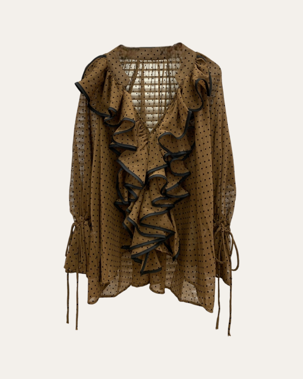 Polka Dot Ruffle Front Blouse - Zilvina