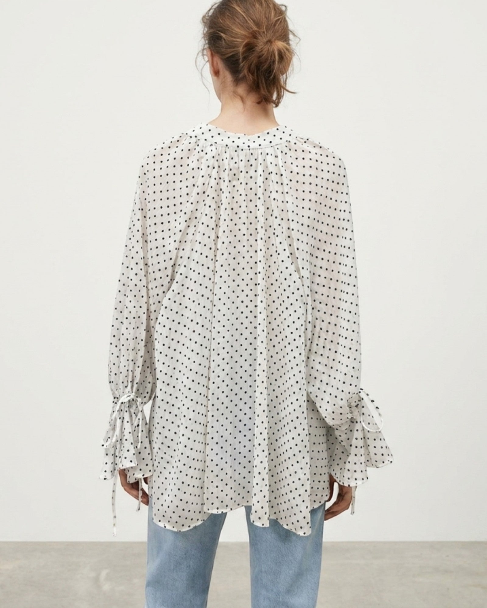 Polka Dot Ruffle Front Blouse - Zilvina