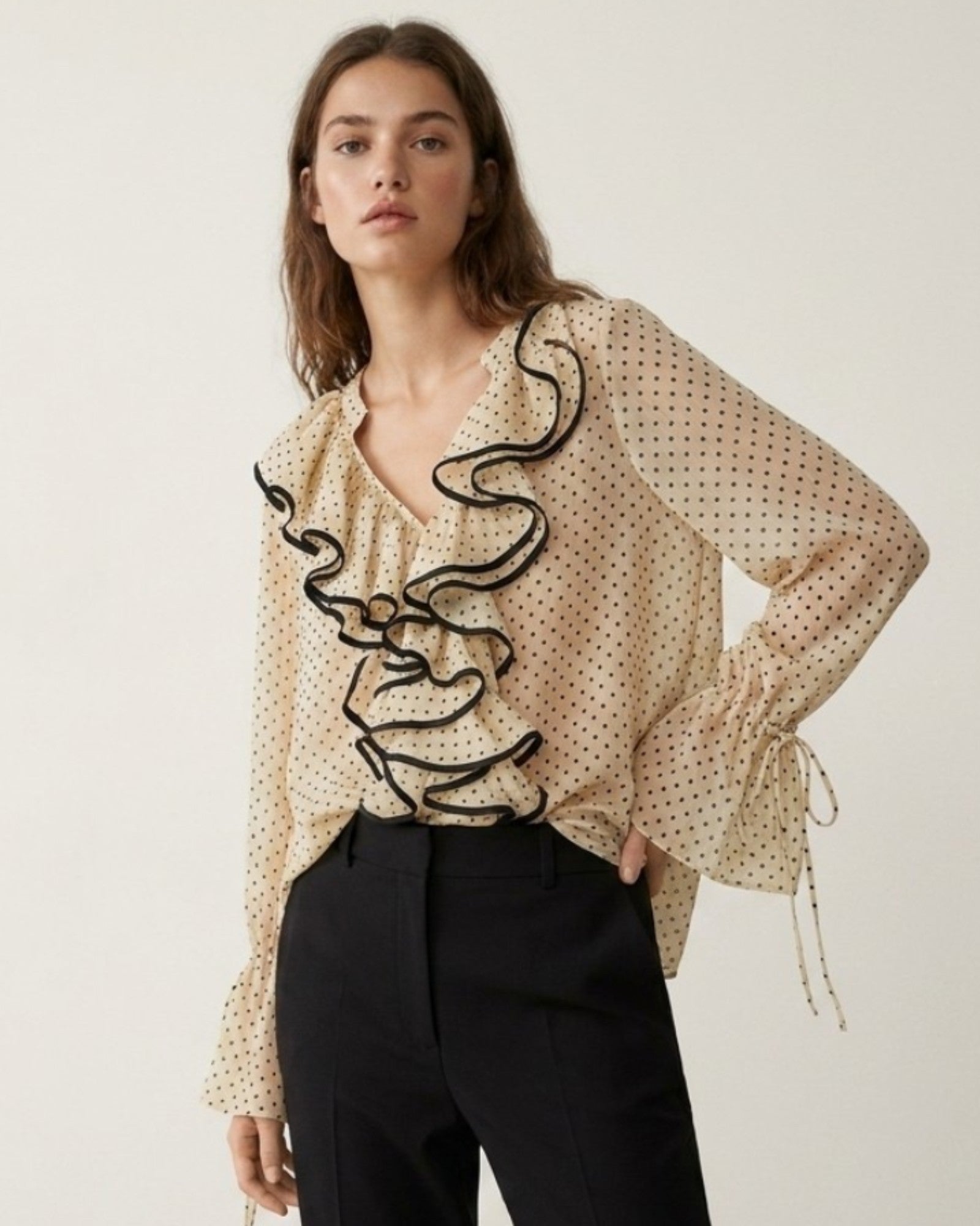 Polka Dot Ruffle Front Blouse - Zilvina