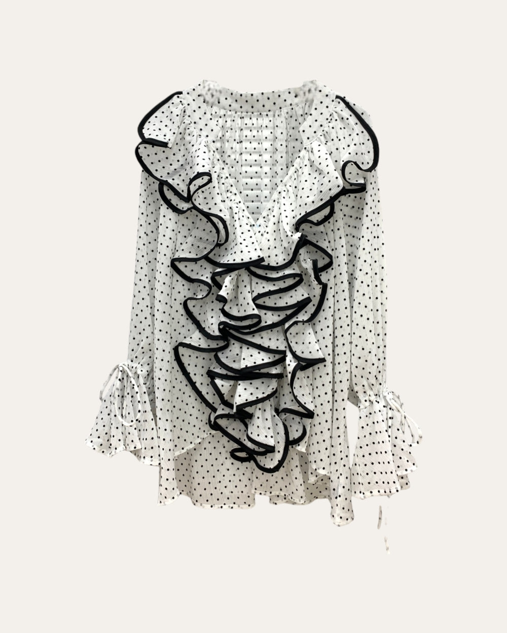 Polka Dot Ruffle Front Blouse - Zilvina