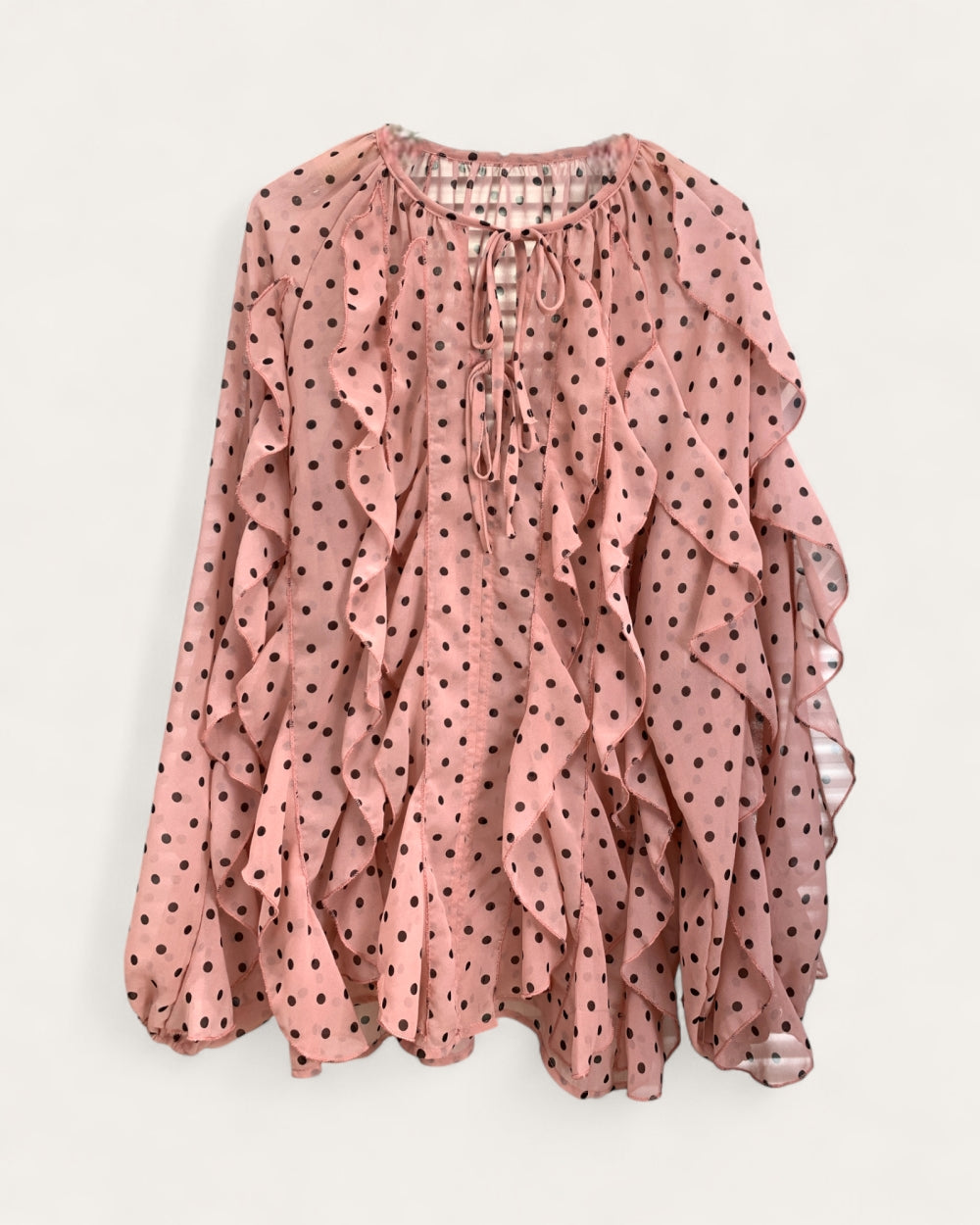 Polka Dot Ruffle Tie - Neck Blouse - Zilvina