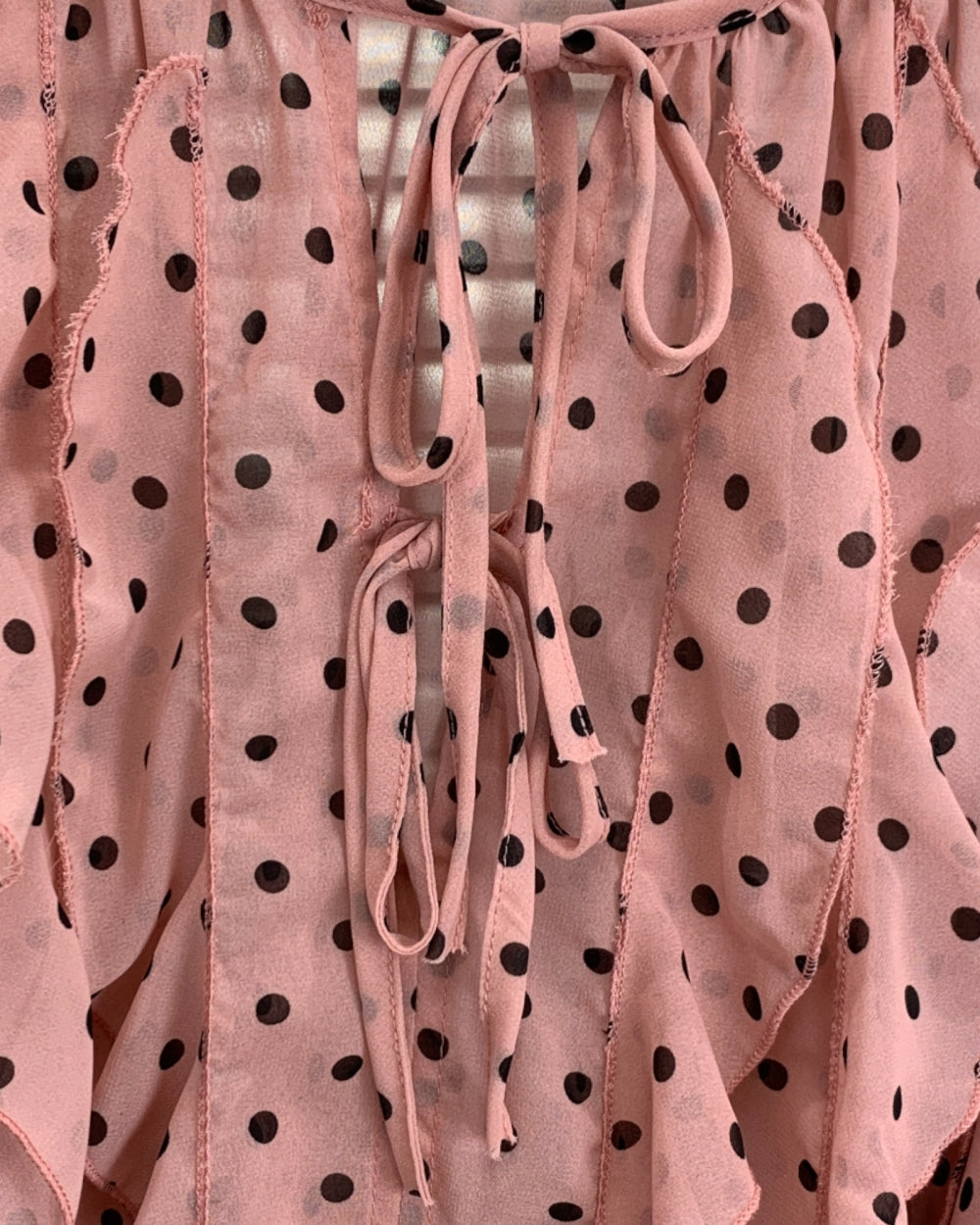 Polka Dot Ruffle Tie - Neck Blouse - Zilvina