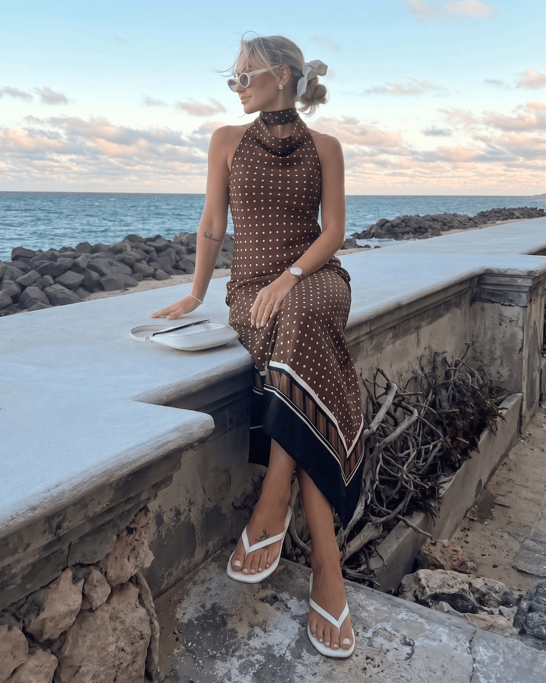 Polka Dot Satin Asymmetric Dress - Zilvina