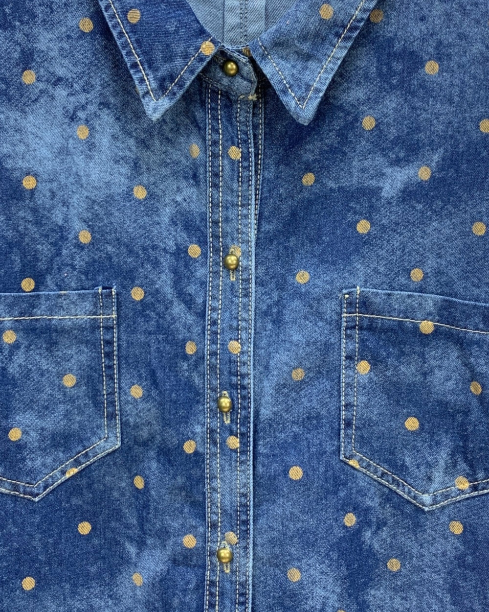 Polka Dot Washed Denim Shirt - Zilvina